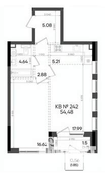2-к квартира, вторичка, 54м2, 16/23 этаж