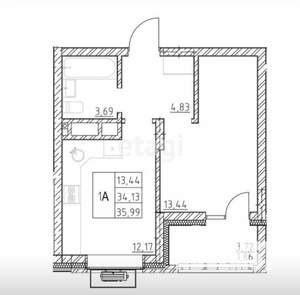 1-к квартира, строящийся дом, 36м2, 4/12 этаж