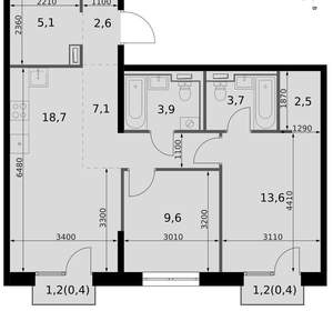 3-к квартира, вторичка, 68м2, 6/19 этаж