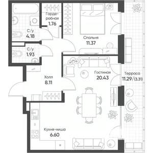2-к квартира, строящийся дом, 58м2, 8/8 этаж