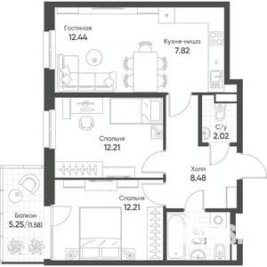 3-к квартира, вторичка, 61м2, 4/8 этаж