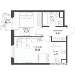 2-к квартира, строящийся дом, 40м2, 12/17 этаж