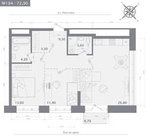 2-к квартира, вторичка, 73м2, 13/19 этаж