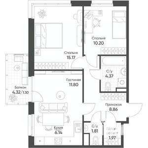 3-к квартира, вторичка, 62м2, 4/18 этаж