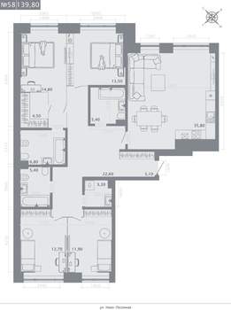 4-к квартира, строящийся дом, 140м2, 2/8 этаж