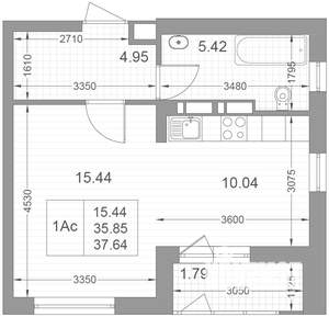 Студия квартира, вторичка, 37м2, 11/17 этаж