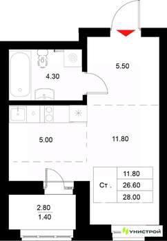 1-к квартира, вторичка, 28м2, 7/22 этаж