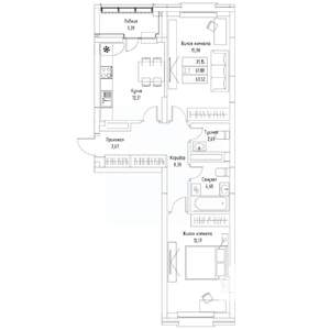 2-к квартира, вторичка, 64м2, 2/9 этаж