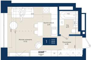 Студия квартира, вторичка, 30м2, 3/20 этаж