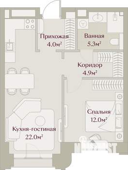 1-к квартира, вторичка, 48м2, 5/8 этаж