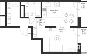1-к квартира, вторичка, 41м2, 13/24 этаж