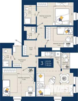 3-к квартира, вторичка, 93м2, 13/20 этаж