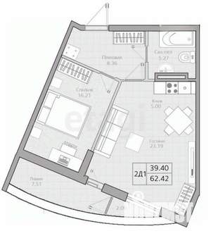 2-к квартира, вторичка, 58м2, 8/22 этаж