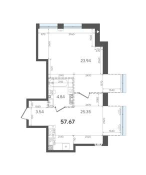 1-к квартира, строящийся дом, 58м2, 3/5 этаж