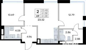2-к квартира, вторичка, 62м2, 5/8 этаж
