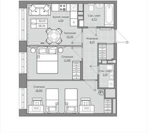 3-к квартира, вторичка, 58м2, 3/19 этаж