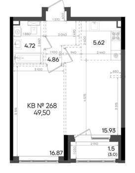 2-к квартира, вторичка, 50м2, 19/23 этаж