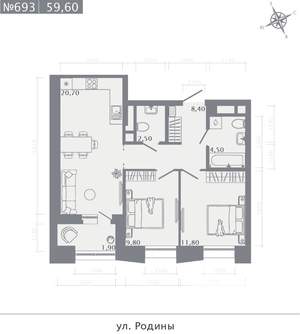 2-к квартира, строящийся дом, 60м2, 20/23 этаж