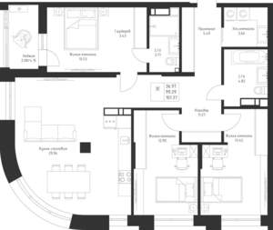 3-к квартира, вторичка, 101м2, 3/23 этаж