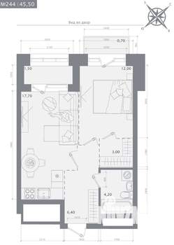 1-к квартира, строящийся дом, 46м2, 6/19 этаж