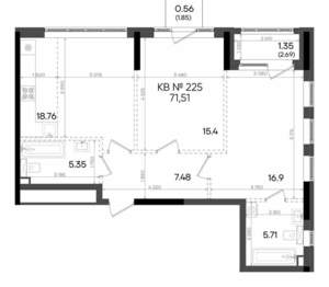 2-к квартира, вторичка, 72м2, 14/23 этаж