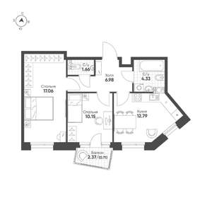 2-к квартира, строящийся дом, 54м2, 9/19 этаж