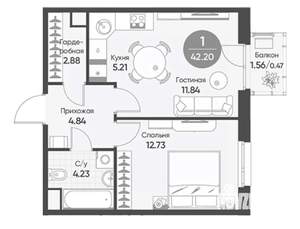2-к квартира, вторичка, 42м2, 12/19 этаж
