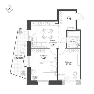 2-к квартира, строящийся дом, 60м2, 2/19 этаж