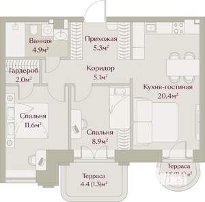 2-к квартира, вторичка, 60м2, 2/8 этаж