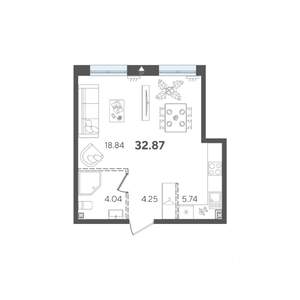 Студия квартира, строящийся дом, 33м2, 3/5 этаж