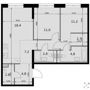 2-к квартира, вторичка, 66м2, 6/20 этаж