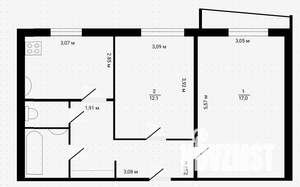 2-к квартира, вторичка, 49м2, 6/9 этаж