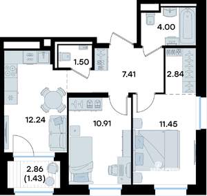 2-к квартира, вторичка, 52м2, 6/11 этаж