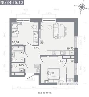 2-к квартира, вторичка, 56м2, 13/23 этаж