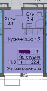 Студия квартира, вторичка, 22м2, 12/24 этаж