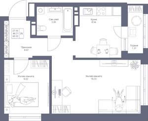 2-к квартира, вторичка, 48м2, 11/22 этаж