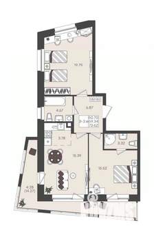 3-к квартира, вторичка, 74м2, 10/22 этаж