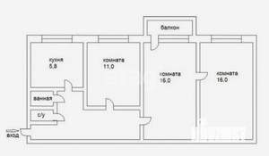 3-к квартира, вторичка, 58м2, 5/5 этаж