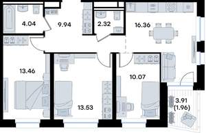3-к квартира, вторичка, 72м2, 2/9 этаж