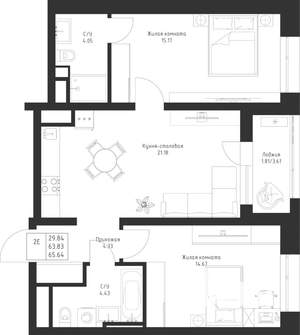 2-к квартира, вторичка, 66м2, 6/23 этаж