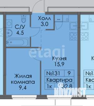 1-к квартира, вторичка, 33м2, 7/17 этаж