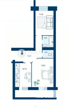 2-к квартира, вторичка, 49м2, 1/10 этаж