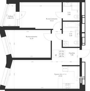 2-к квартира, вторичка, 69м2, 4/23 этаж