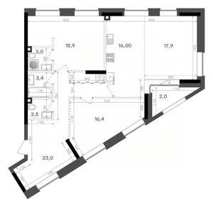 2-к квартира, вторичка, 103м2, 7/15 этаж