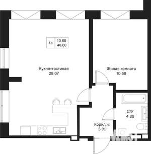 1-к квартира, вторичка, 49м2, 5/5 этаж