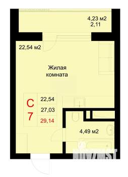 Студия квартира, строящийся дом, 29м2, 6/10 этаж
