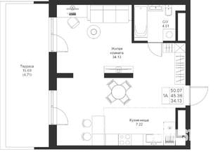 1-к квартира, вторичка, 50м2, 6/25 этаж