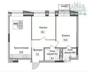 2-к квартира, вторичка, 62м2, 4/10 этаж