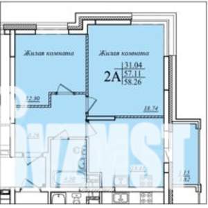2-к квартира, сданный дом, 58м2, 2/19 этаж