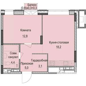 1-к квартира, вторичка, 44м2, 4/14 этаж